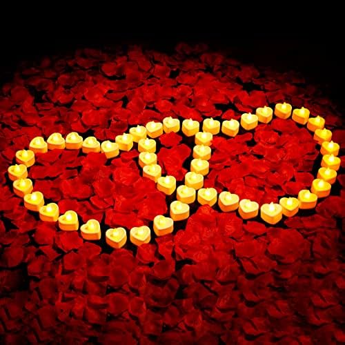 3000 Pcs Artificial Rose Petals with 48 Heart Flameless Candles Set