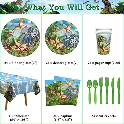 DECORLIFE 169PCS Dinosaur Party Supplies Serve 24