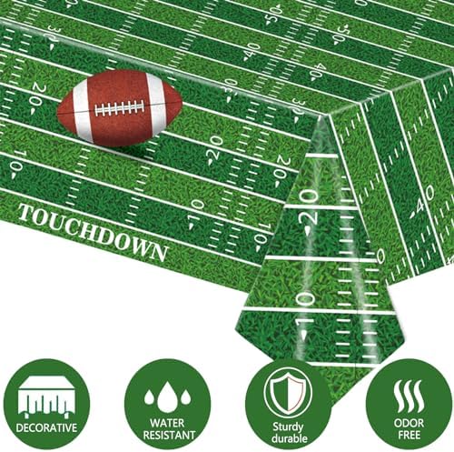 Kesfey 3 Pack Football Tablecloths 54x108 Green Rugby Themed Party Covers