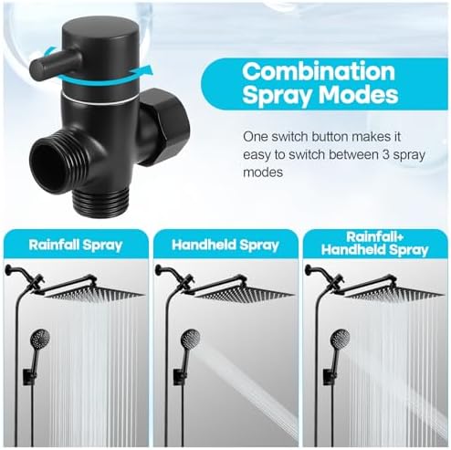 DOSCY Handheld Shower Head Combo With Rain Setting and Pressure Boosting -Black