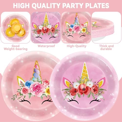 60PCS Unicorn Themed Paper Plates with 7In Design