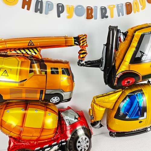 4PCS Construction Foil Balloons for Kids Birthday Party Decorations