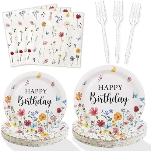 100Pcs Wildflower Party Plates Set for 25 Guests