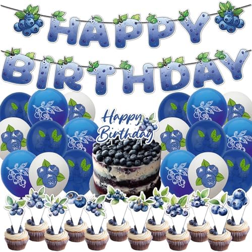 Blueberry Party Decorations - Birthday Banner Cake Topper Balloons More
