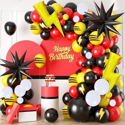 120PCS Birthday Balloons Set Black Red Yellow White