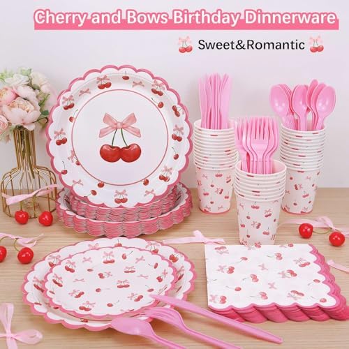 Cherry Themed Party Plates Set 175pcs for 25 Guests