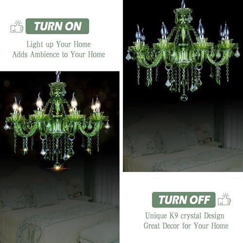Bagood 8 Light Green K9 Crystal Chandelier Pendant Light E12 Base