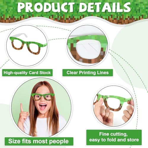 36 Pack Pixel Theme Paper Glasses for Parties
