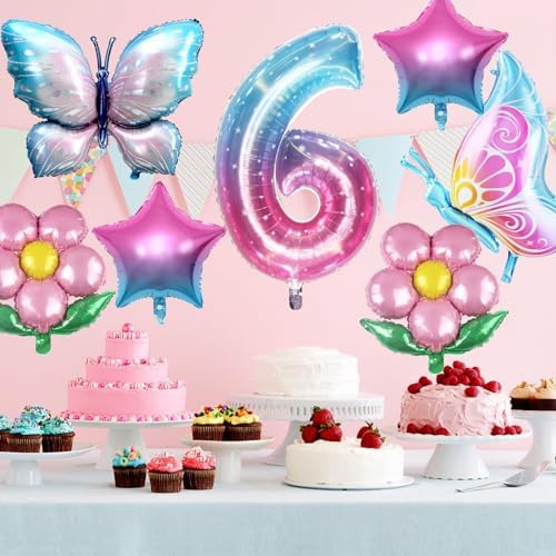 Butterfly Balloon 6th Birthday Decorations Set
