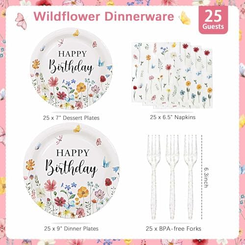 100Pcs Wildflower Party Plates Set for 25 Guests