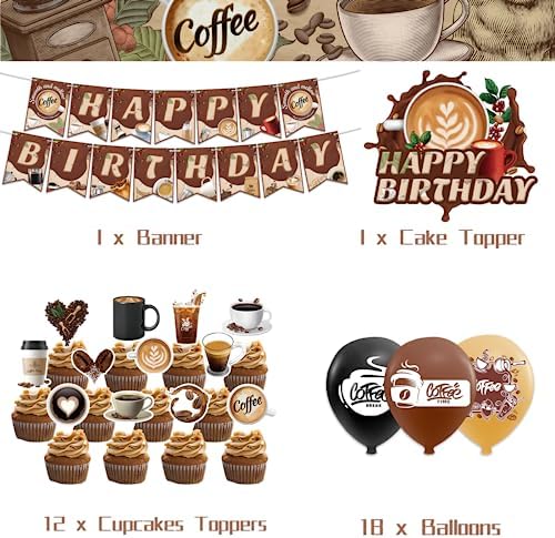 Coffee Themed Birthday Decorations Set