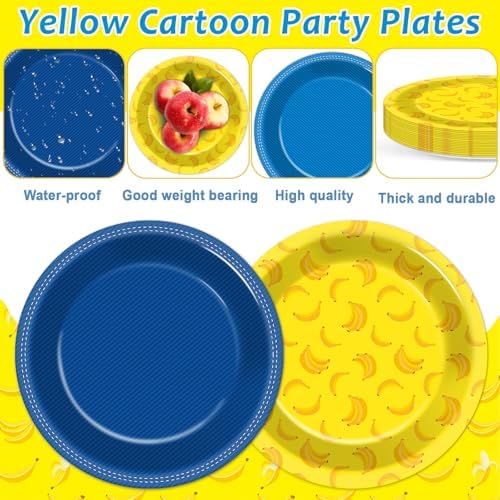 48Pcs Yellow Blue Cartoon Birthday Plates Set