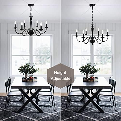 Adjustable Height Farmhouse Chandelier 6 Light Black