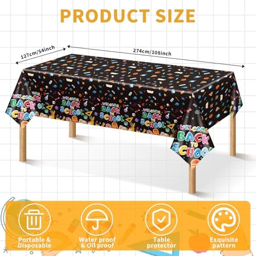 3 PCS Back to School Tablecloth 108x54 inches