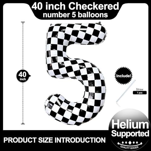 Checkered Number 5 Balloons 40 Inch Race Car Decorations