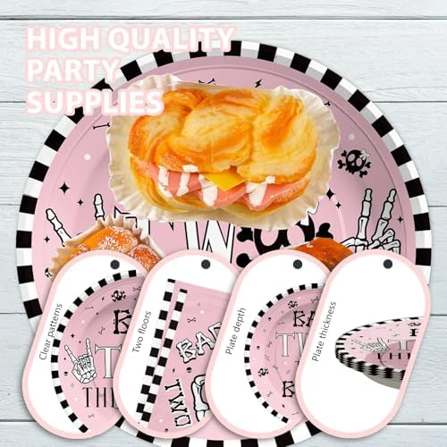 Grencian 96 Pcs Skeleton 2nd Birthday Tableware Set for Girls
