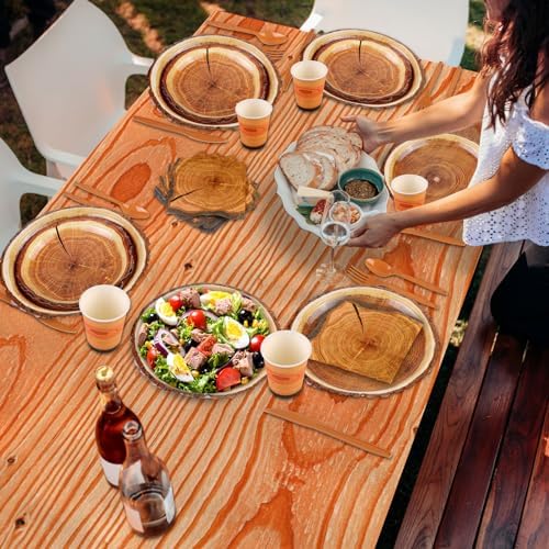 Durony 129 Piece Camping Birthday Party Plate Tablecloth Set