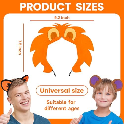 12 Pcs Jungle Animal Headbands for Birthday Parties