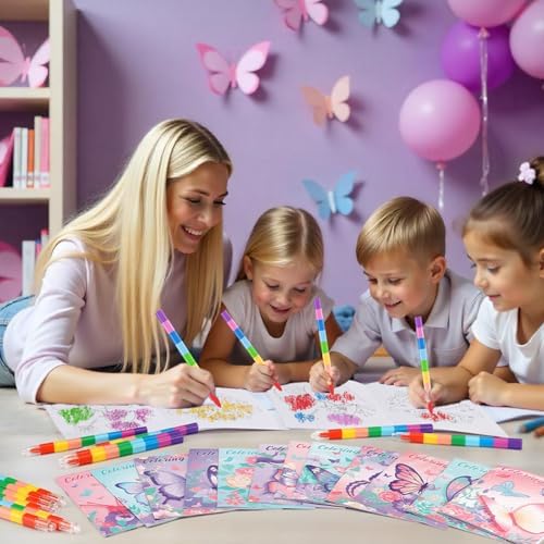 BenLouis Butterfly Mini Coloring Books with Stackable Crayons