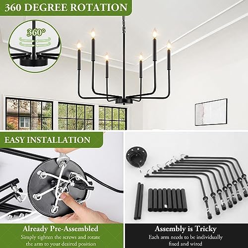 GoBright 6-Light Black Chandelier for Dining Room and Bedroom