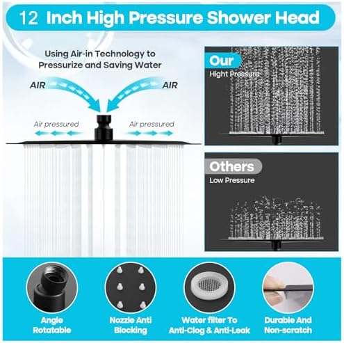 DOSCY Handheld Shower Head Combo With Rain Setting and Pressure Boosting -Black