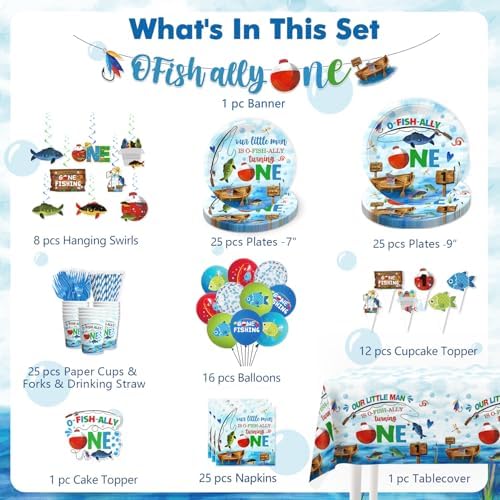 Cocomigo 201Pcs Ofishally One Birthday Decorations Tableware Set