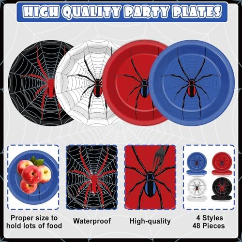 48PCS Spider Themed Birthday Plates for Kids