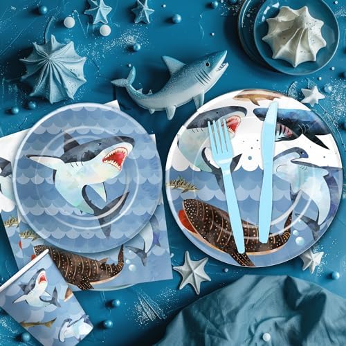 Shark Birthday Plates Napkins Party Set Serves 24
