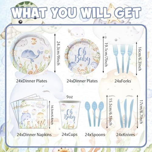 168 Pcs Under The Sea Baby Shower Tableware Set