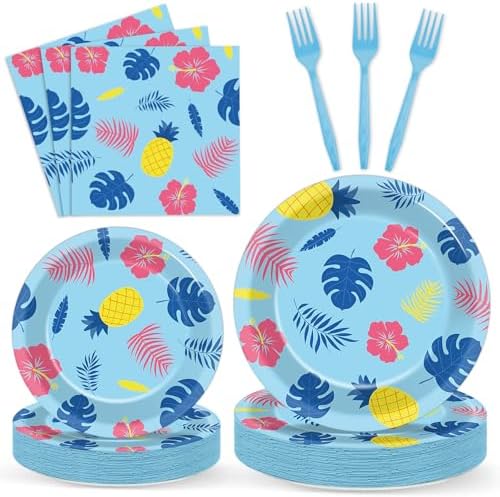 96Pcs Tropical Party Plates Napkins Dinnerware Set for Birthday Celebration