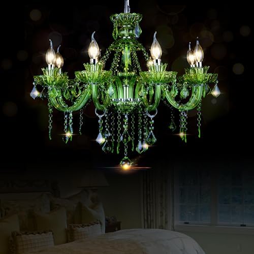 Bagood 8 Light Green K9 Crystal Chandelier Pendant Light E12 Base