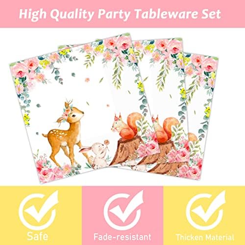 Tevxj 96PCS Woodland Baby Shower Tableware Set for 24 Guests
