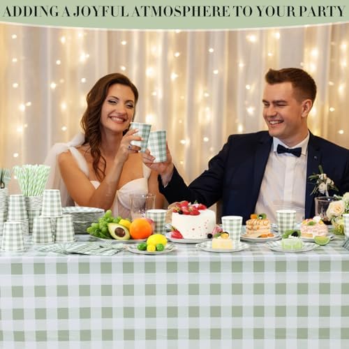 452 Pcs Sage Green Gingham Party Decorations