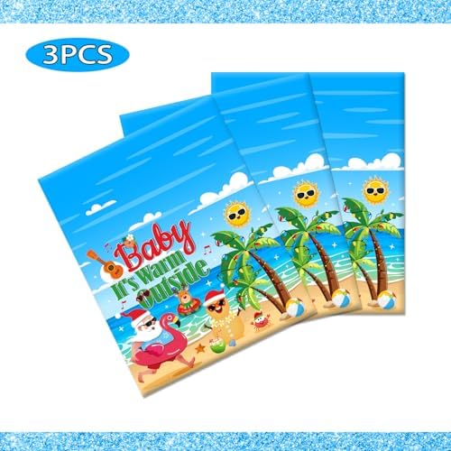 3Pcs Summer Christmas Tablecloth Set 54x108 Inch Hawaiian Print Waterproof Disposable Party Cover