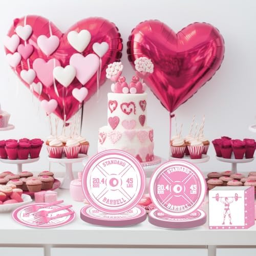 96pcs Gym Birthday Plates Barbell Decor for Girls
