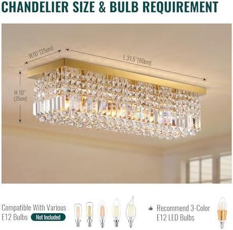 Siljoy Gold Rectangle Chandelier Dining Room 6 Light