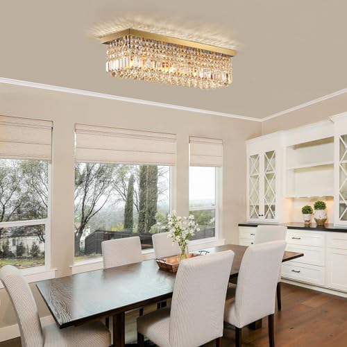 Siljoy Gold Rectangle Chandelier Dining Room 6 Light