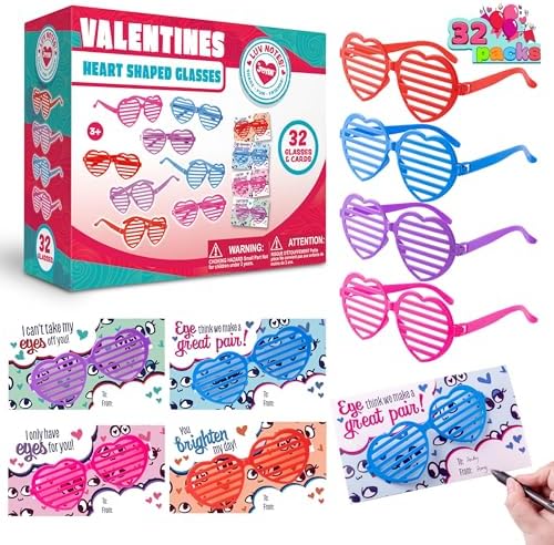 JOYIN 32 Pack Valentine Shades Glasses with Cards