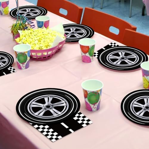 96 Pcs Race Car Party Plates Napkins Set for Kids Birthday