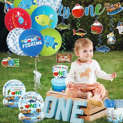 Cocomigo 201Pcs Ofishally One Birthday Decorations Tableware Set