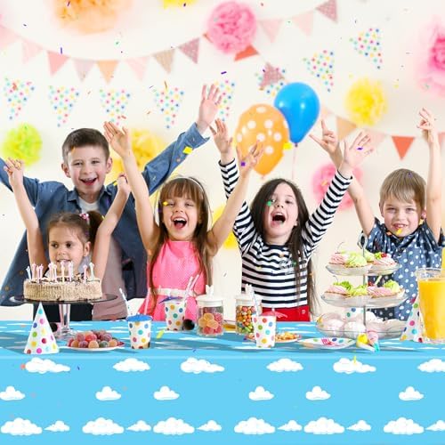 3PCS Blue Sky and White Clouds Tablecloth Birthday Decorations