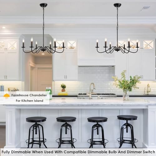Black 6-Light Farmhouse Chandelier with Adjustable Height