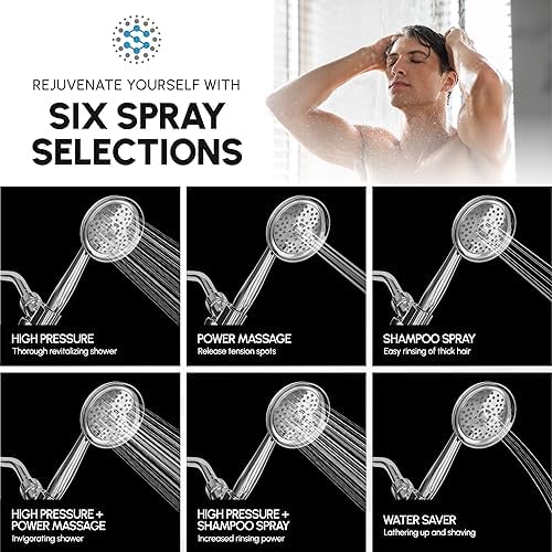 ShowerMaxx Luxury Spa Chrome Handheld Shower Head with 6 Settings