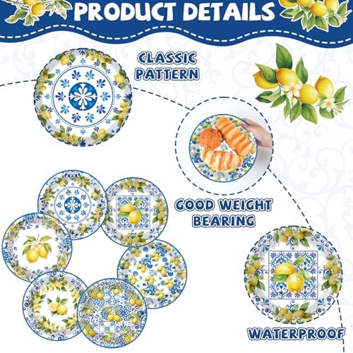 60PCS Lemon Theme Paper Plates for Birthday and Party