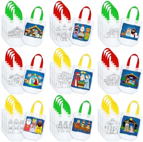 Kacctyen 45 Pcs Reusable Nativity Coloring Party Bags