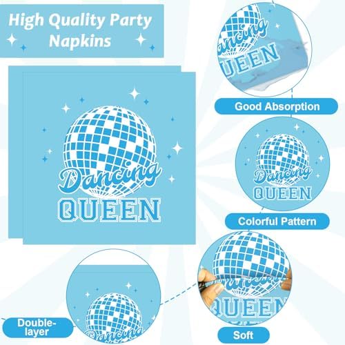 96Pcs Dancing Queen Blue Disco Party Plates Napkins Set for 24 Guests