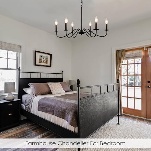 Black 6-Light Farmhouse Chandelier with Adjustable Height
