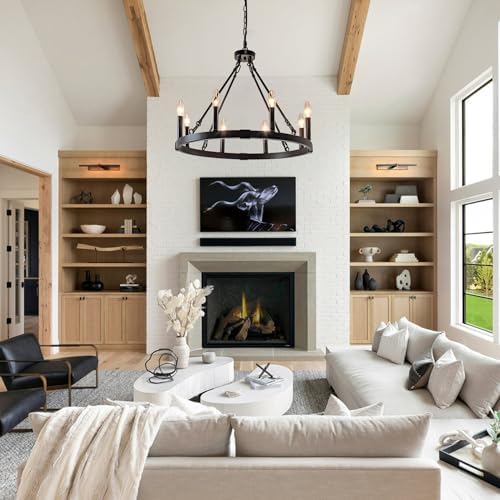 236 Inch Black Wagon Wheel Chandelier - 8 Light Farmhouse Pendant Light