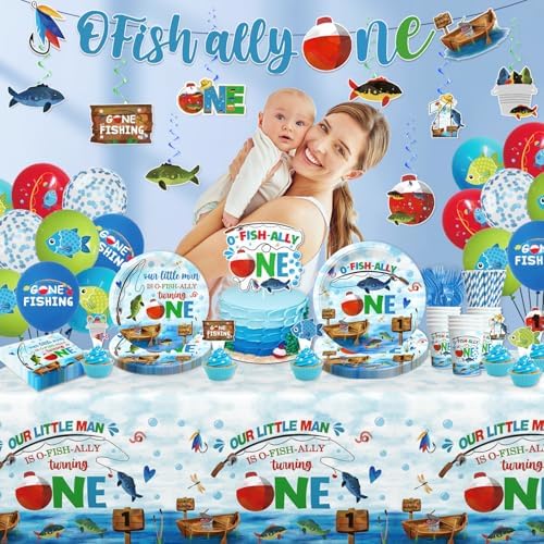 Cocomigo 201Pcs Ofishally One Birthday Decorations Tableware Set