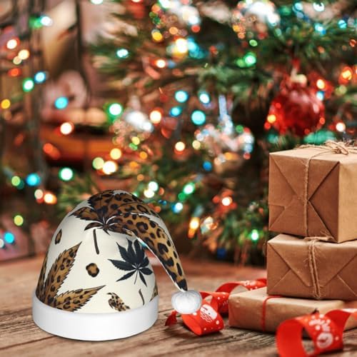 Augenstern Christmas Hat With Marijuana Leaf Leopard Print Unisex Santa Hat